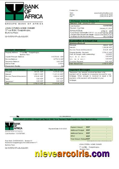 Burkina Faso Bank of Africa bank mortgage statement